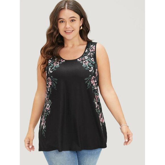 NWT BloomChic Black Floral Print Sleeveless Round Neck Tank Top Size 10/M - Picture 1 of 6